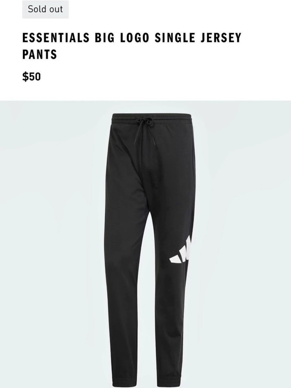 adidas Essentials Big Logo Single Jersey Pants Black White 4XL NWT